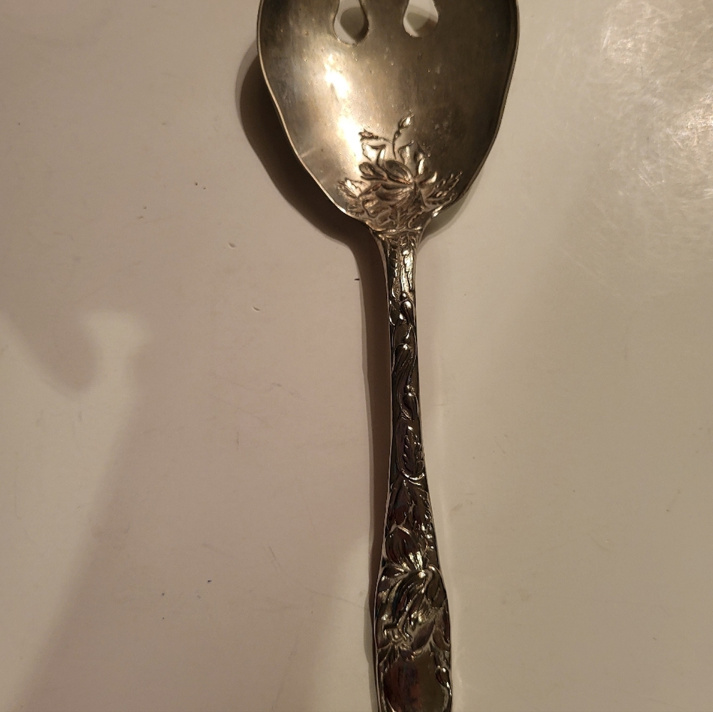 W.A. ITALY Silver Plate Serving Spoon With Iintricate Rose Design Vintag…